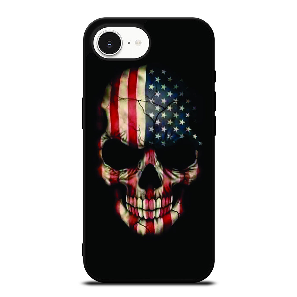 AMERICAN FLAG SKUL iPhone 16e case black TPU silicone rubber protective cover by Casedear