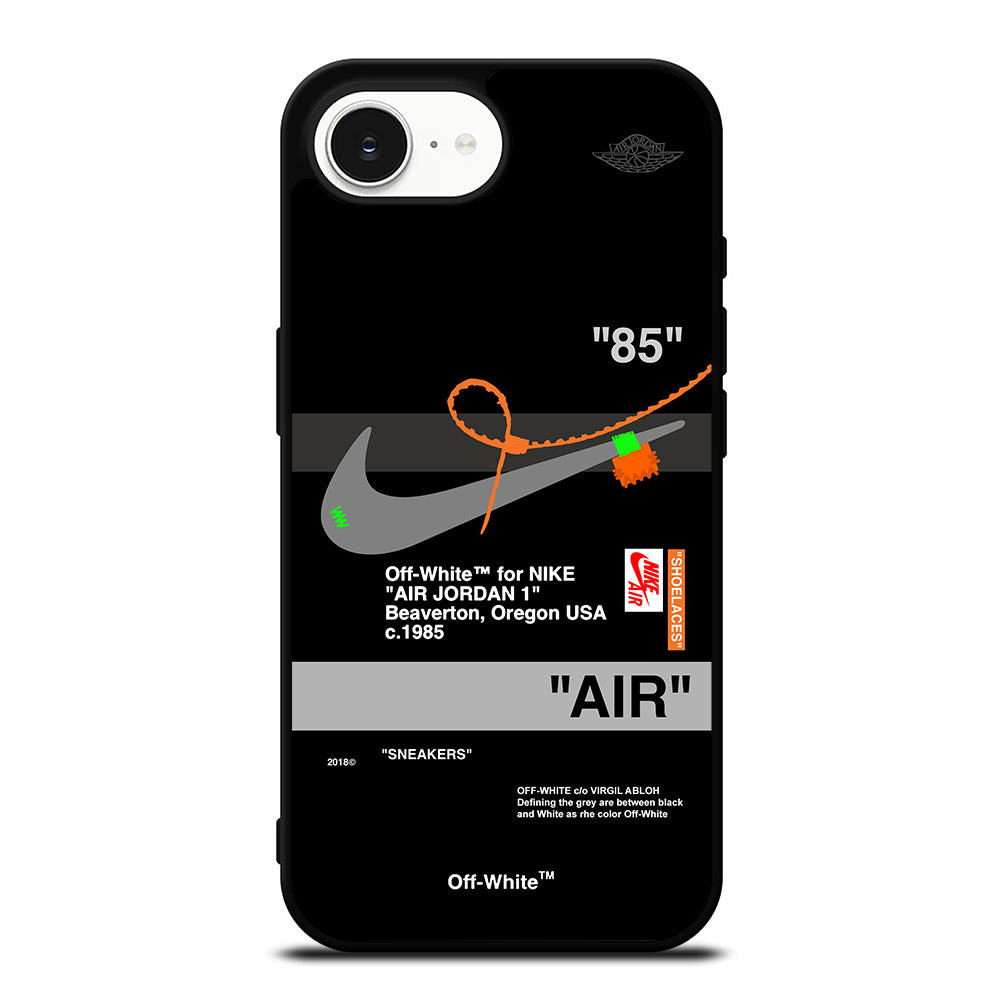 Air Jordan 1 Nike Off White iPhone 16e case black TPU silicone rubber protective cover by Casedear