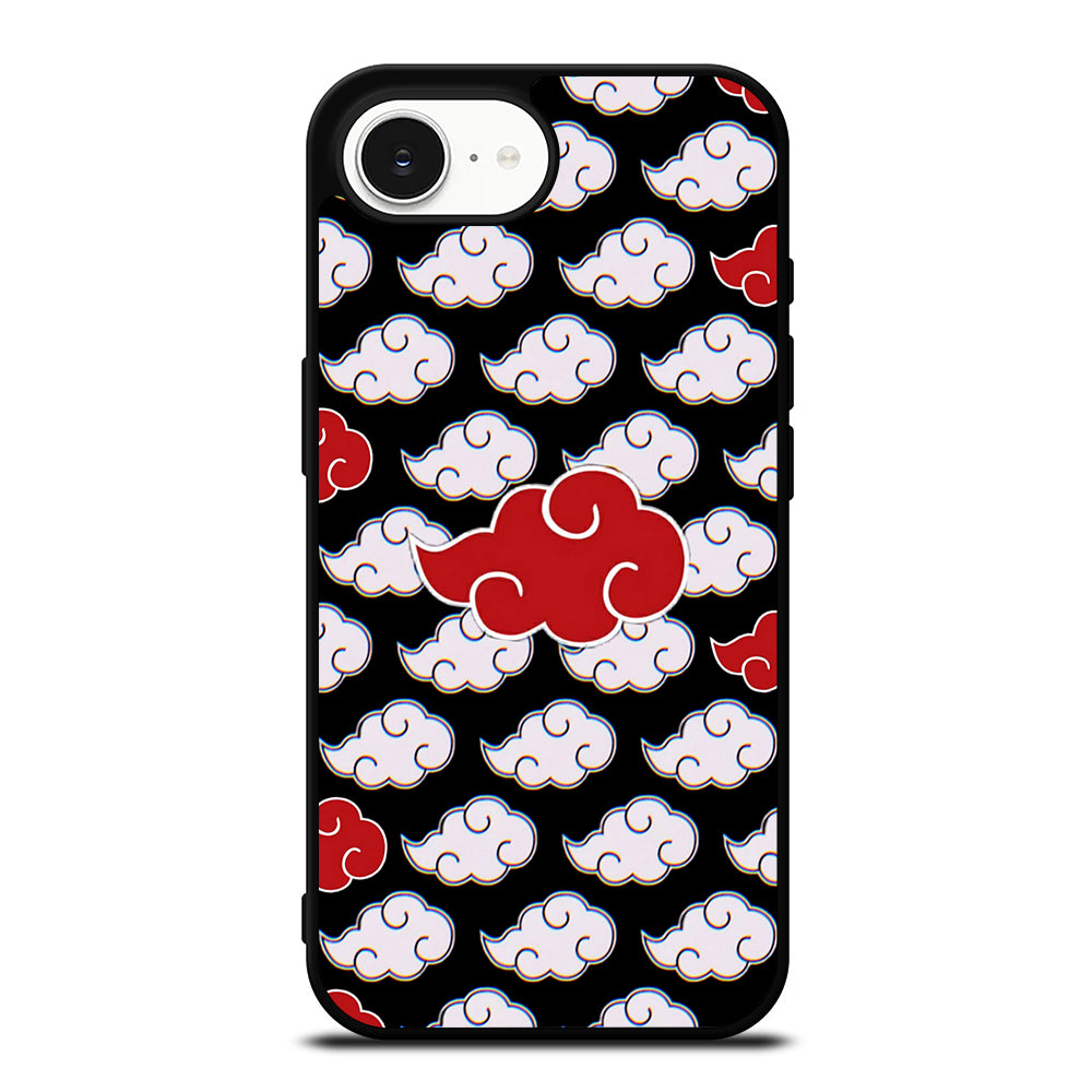 Akatsuki Naruto Cloud iPhone 16e case black TPU silicone rubber protective cover by Casedear