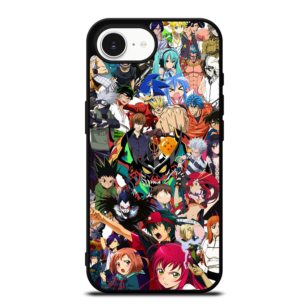 All Anime Crossover iPhone 16e case black TPU silicone rubber protective cover by Casedear