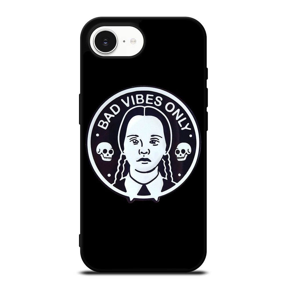 BAD VIBES ONLY WEDNESDAY ADDAMS iPhone 16e case black TPU silicone rubber protective cover by Casedear