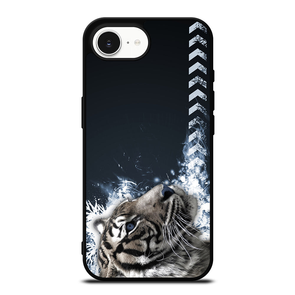 BENGAL TIGER FACE WITH ARROW iPhone 16e case black TPU silicone rubber protective cover by Casedear