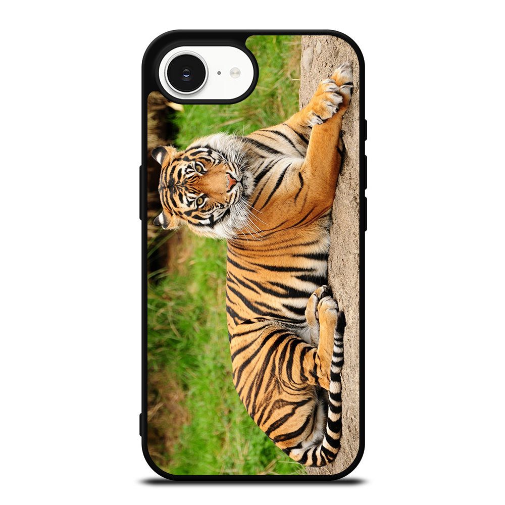 BENGAL TIGER iPhone 16e case black TPU silicone rubber protective cover by Casedear