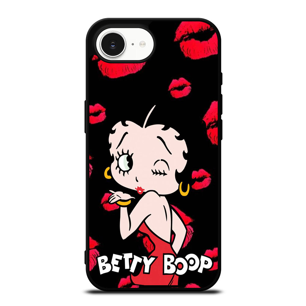 Betty Boop Big Kiss iPhone 16e case black TPU silicone rubber protective cover by Casedear