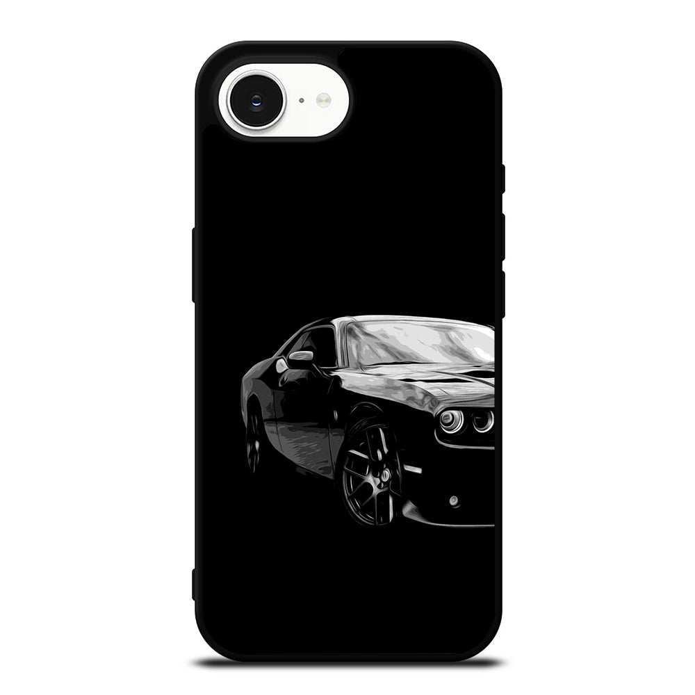 Black Dodge Challenger Posterizeoil iPhone 16e case black TPU silicone rubber protective cover by Casedear