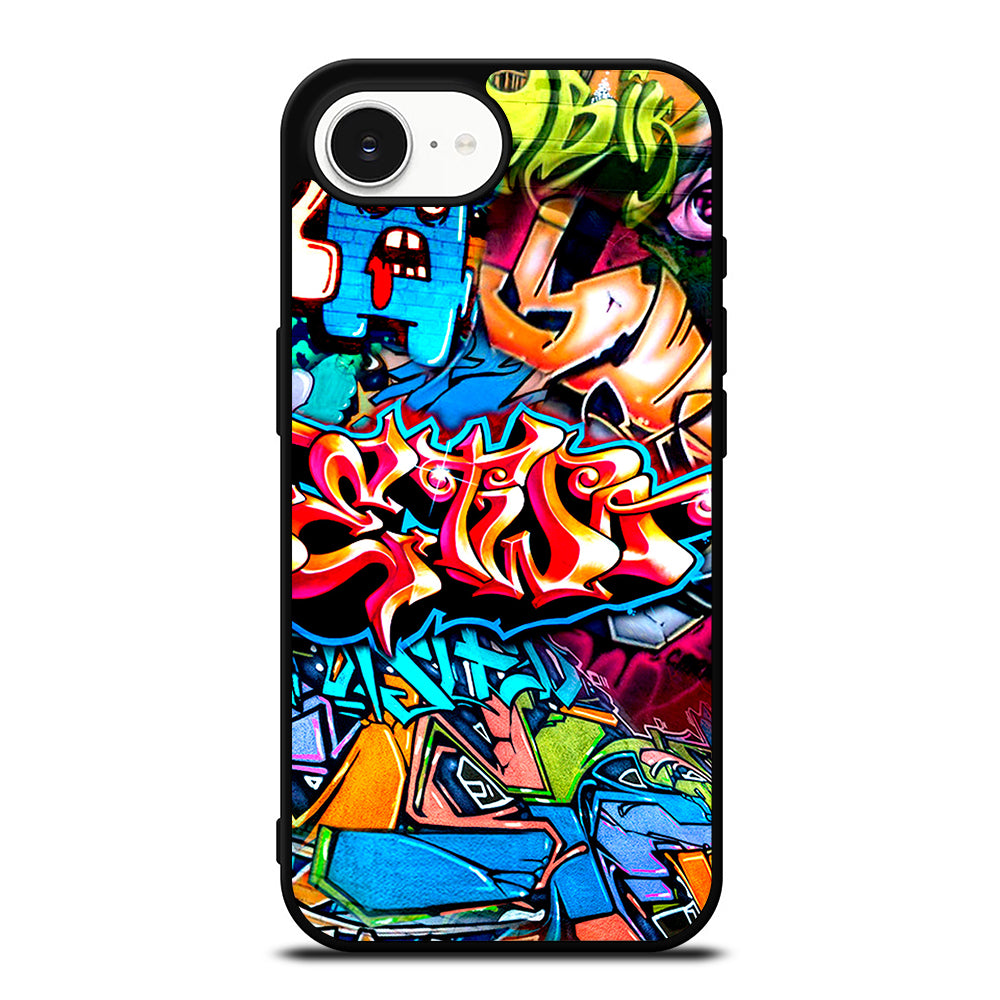 Bomb Graffiti Street Art iPhone 16e case black TPU silicone rubber protective cover by Casedear