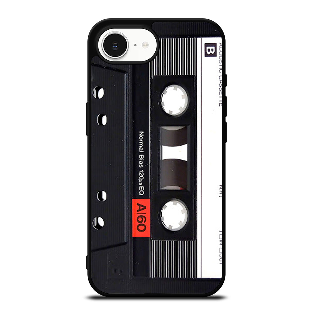 CLASSIC CASSETTE iPhone 16e case black TPU silicone rubber protective cover by Casedear