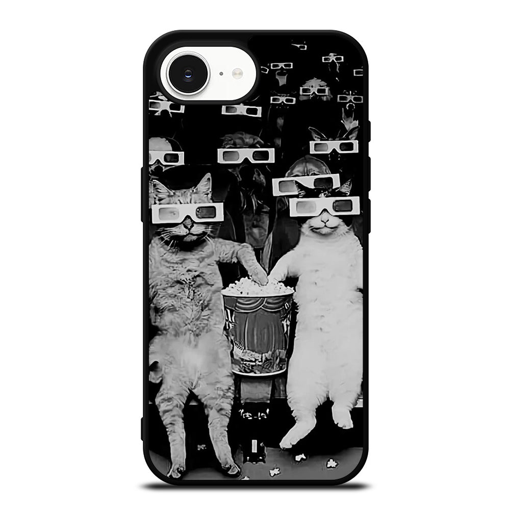 Cats At The Movie iPhone 16e case black TPU silicone rubber protective cover by Casedear