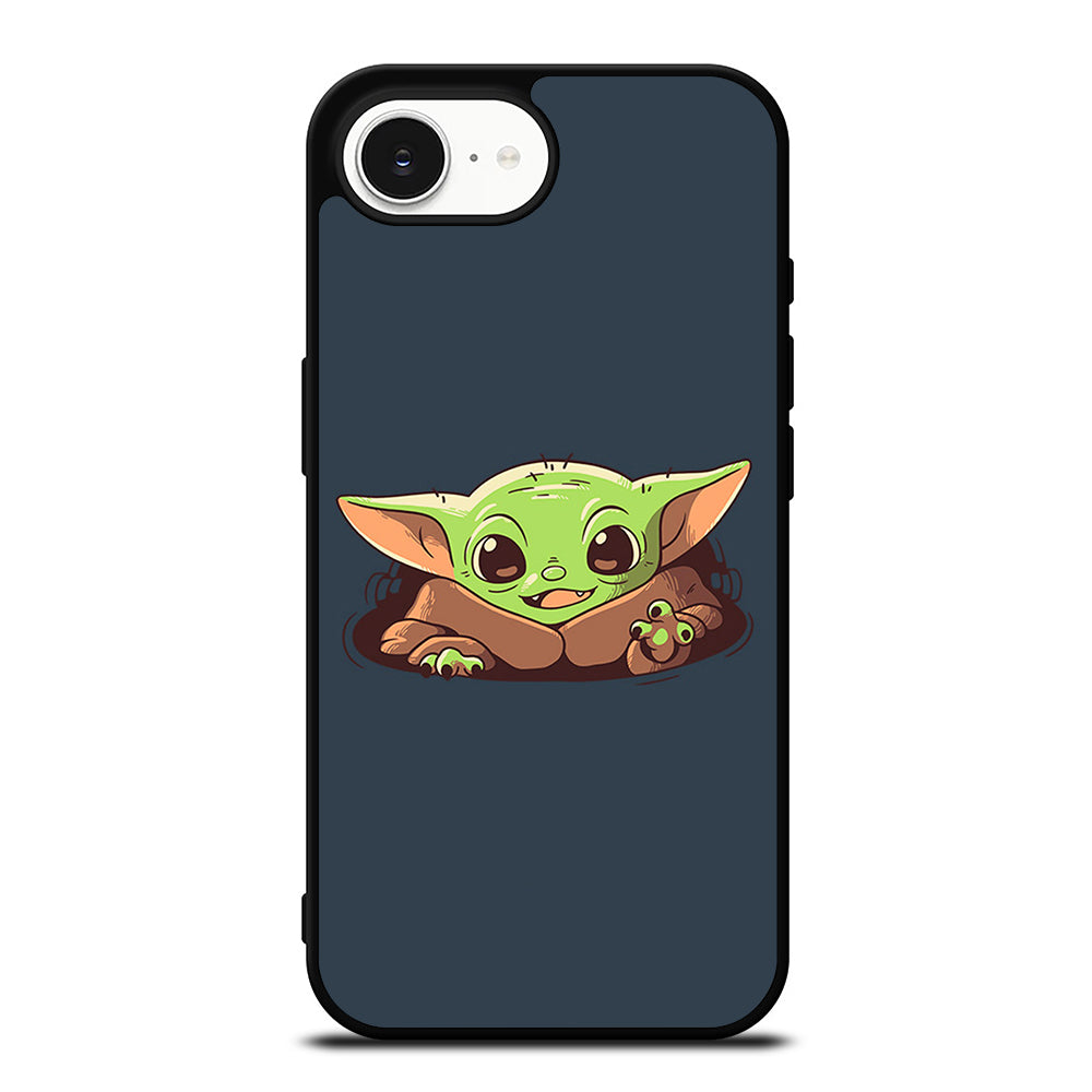 Cute Baby Yoda iPhone 16e case black TPU silicone rubber protective cover by Casedear