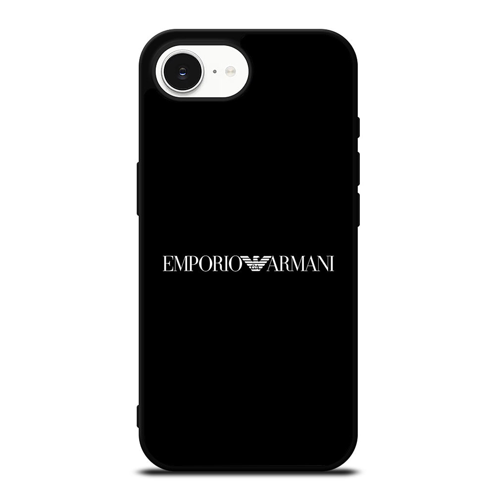 Emporio Armani Art iPhone 16e case black TPU silicone rubber protective cover by Casedear