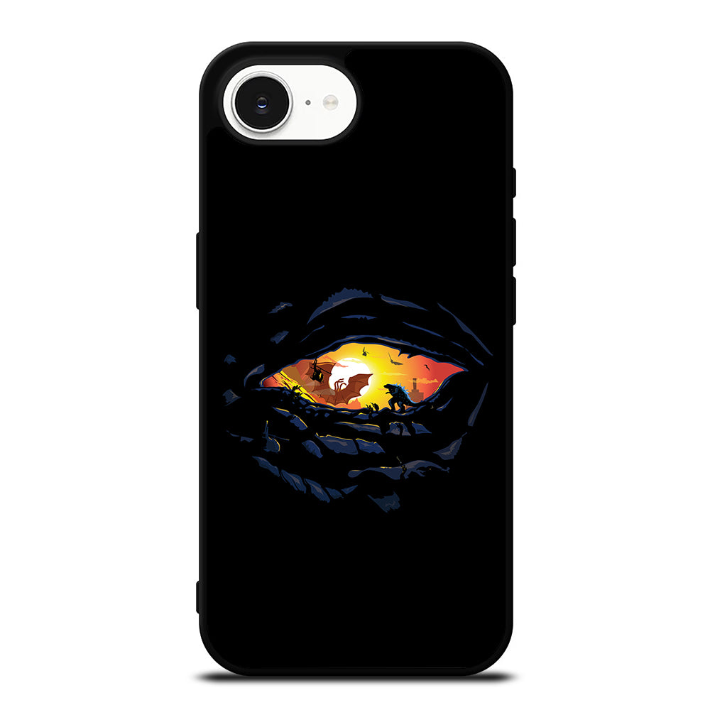 Godzilla War In Eye Painting Art iPhone 16e case black TPU silicone rubber protective cover by Casedear