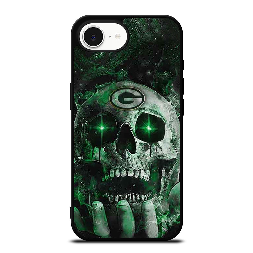 Green Bay Skull On Hand iPhone 16e case black TPU silicone rubber protective cover by Casedear