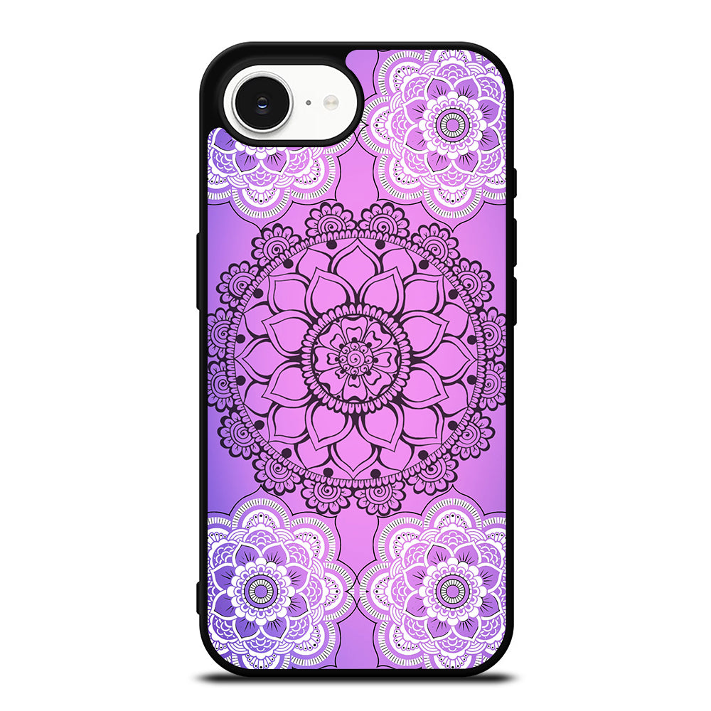 HENNA MANDALA iPhone 16e case black TPU silicone rubber protective cover by Casedear