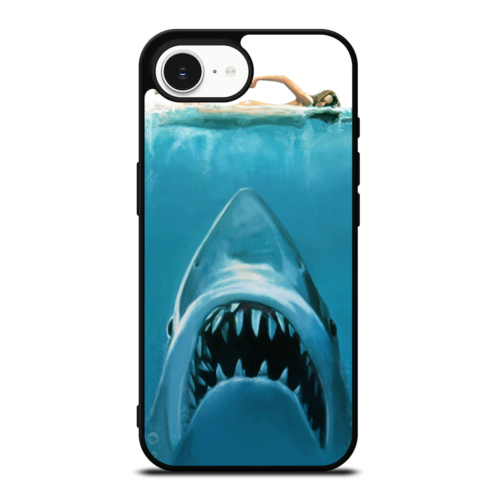 JAWS SHARK DANGER iPhone 16e case black TPU silicone rubber protective cover by Casedear