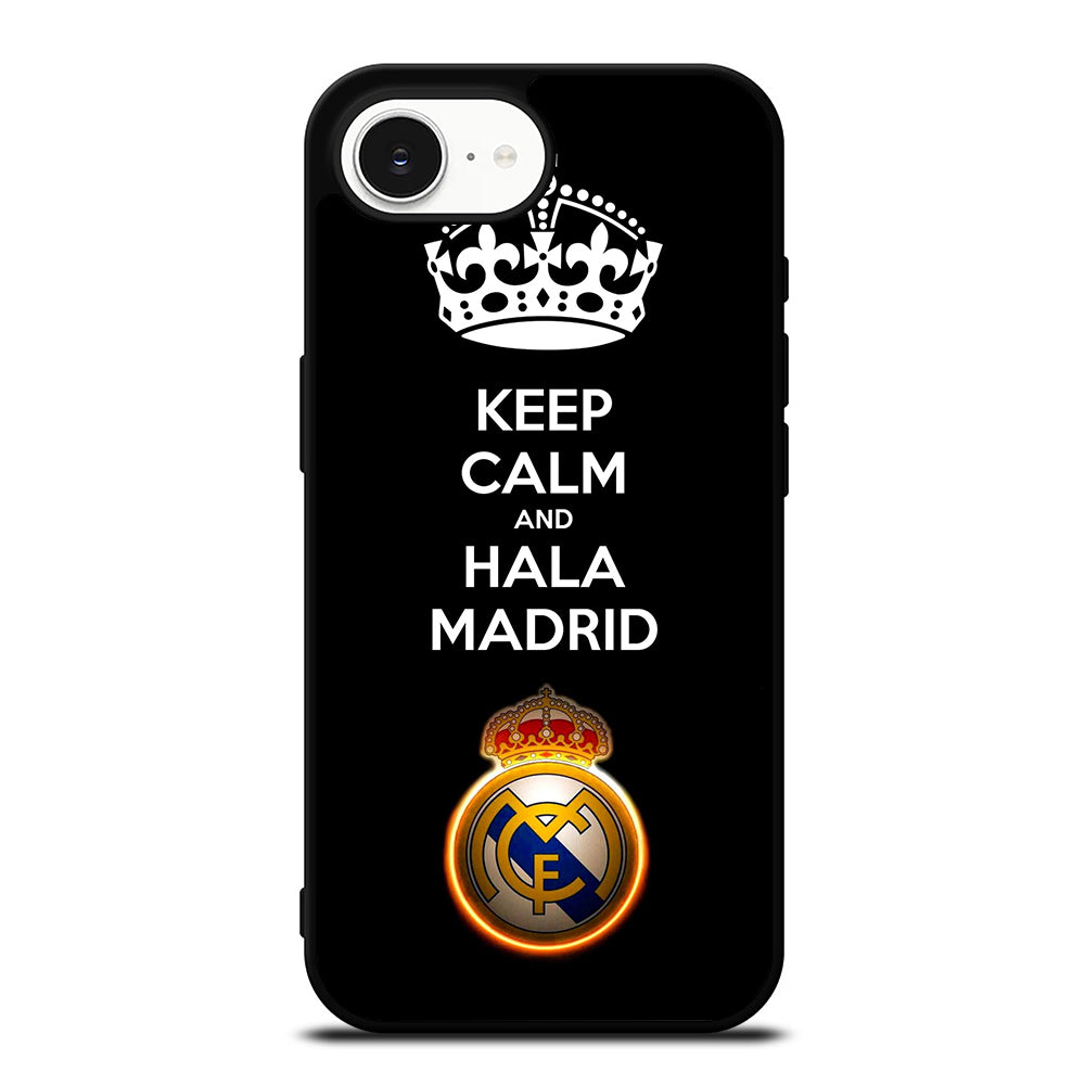 KEEP CALM AND HALA MADRID iPhone 16e case black TPU silicone rubber protective cover by Casedear
