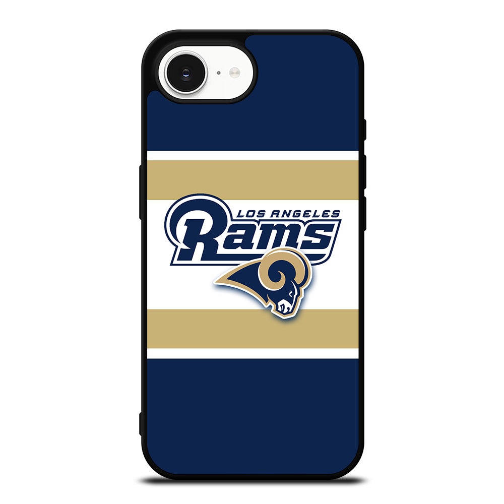 Los Angeles Rams NFL Emblem iPhone 16e case black TPU silicone rubber protective cover by Casedear