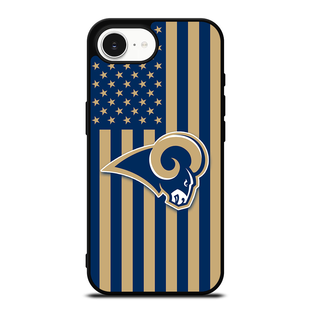 Los Angeles Rams NFL Logo iPhone 16e case black TPU silicone rubber protective cover by Casedear