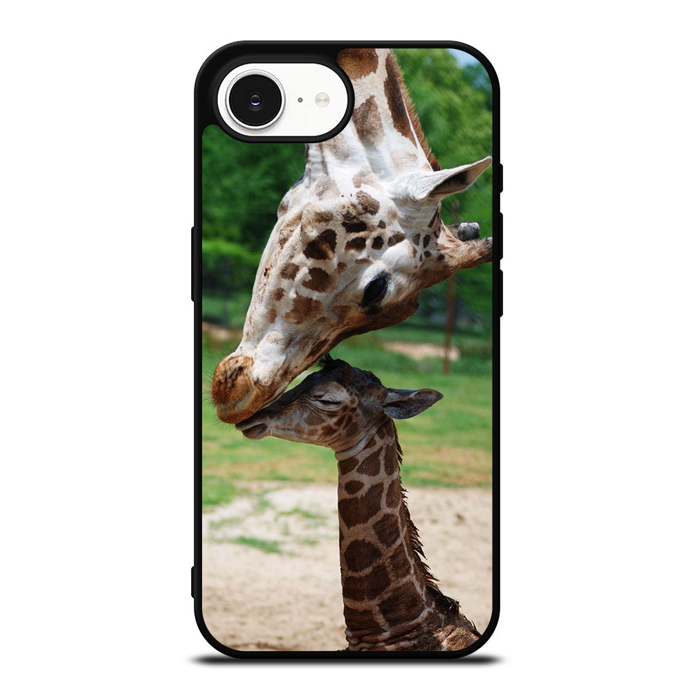 MOM & BABY GIRAFFE iPhone 16e case black TPU silicone rubber protective cover by Casedear