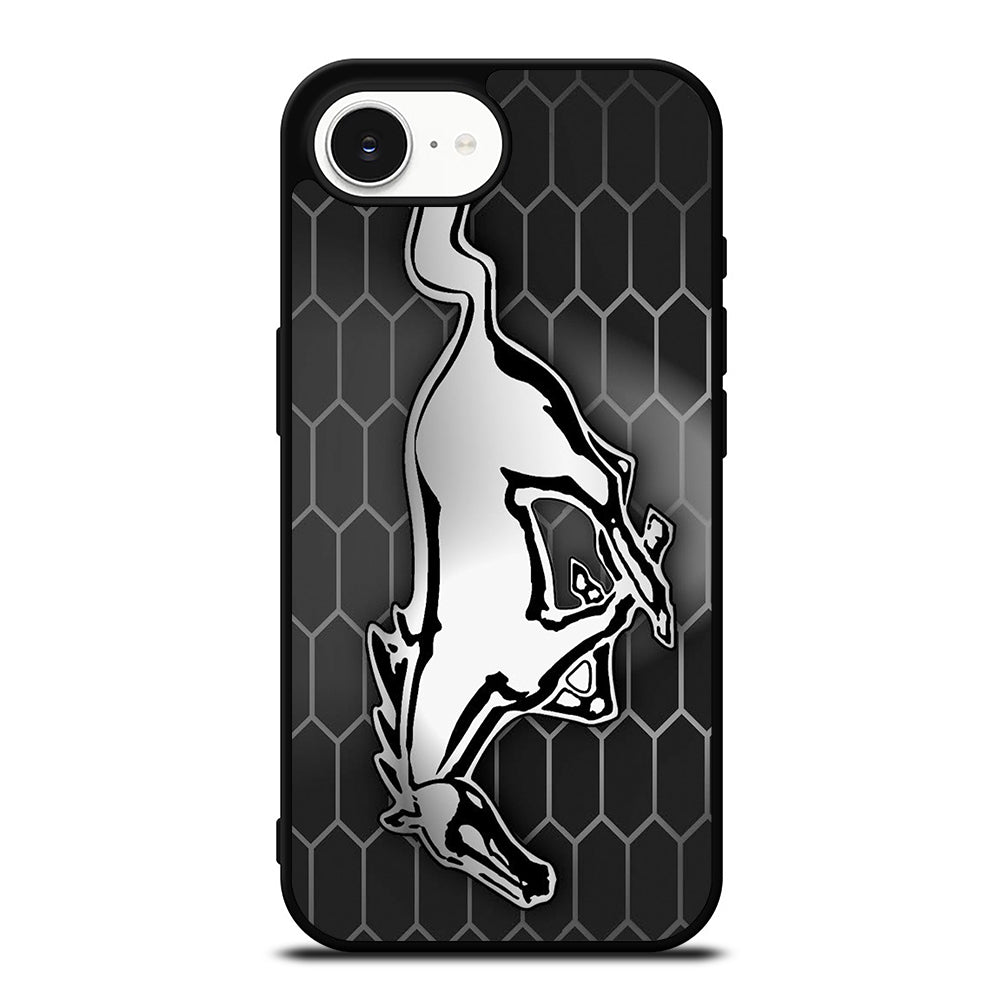 MUSTANG EMBLEM LANDSCAPE iPhone 16e case black TPU silicone rubber protective cover by Casedear