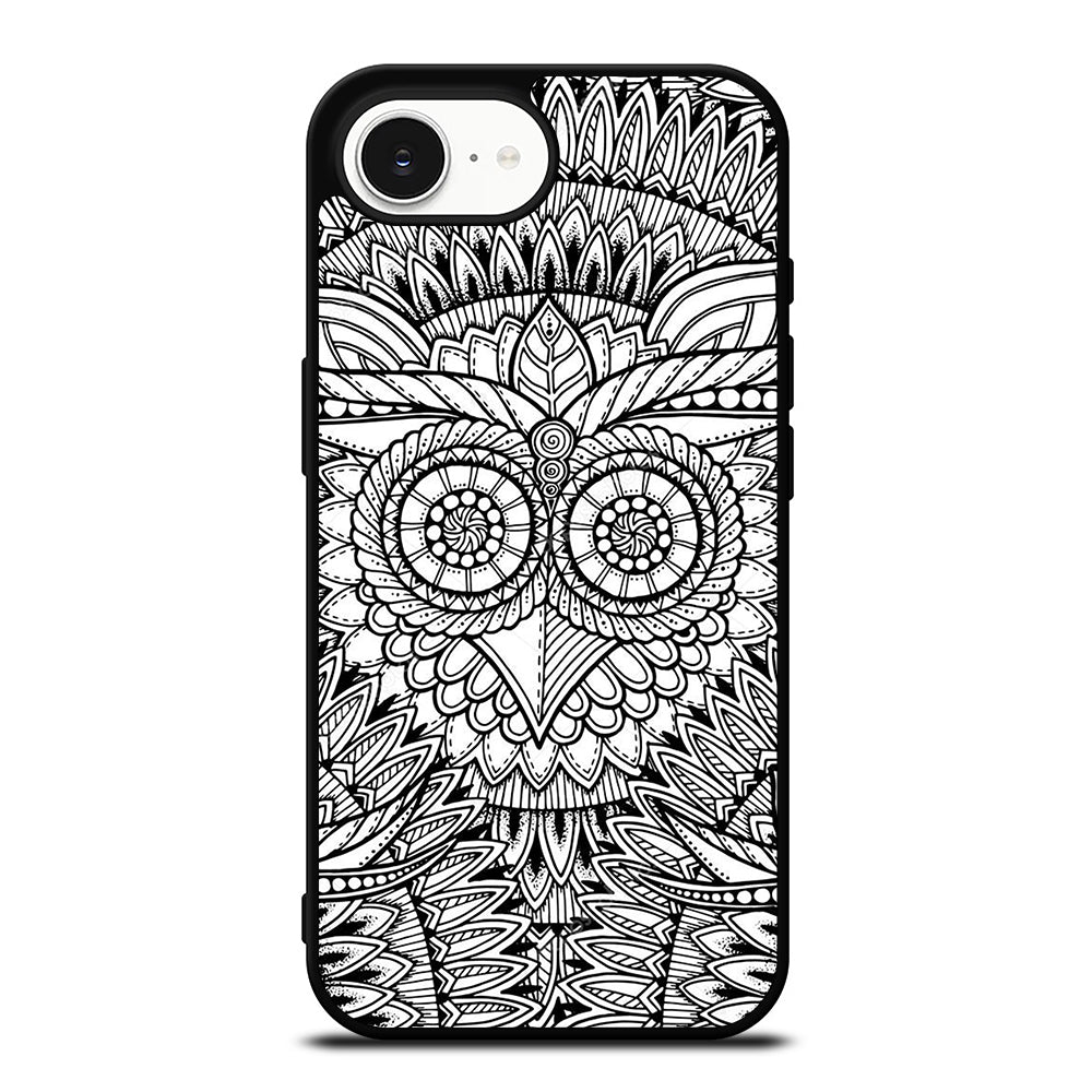 NEW AZTEC OWL MANDALA iPhone 16e case black TPU silicone rubber protective cover by Casedear