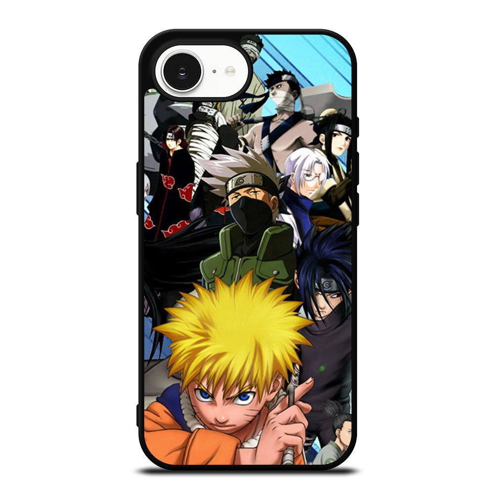 Naruto Characters Collage iPhone 16e case black TPU silicone rubber protective cover by Casedear