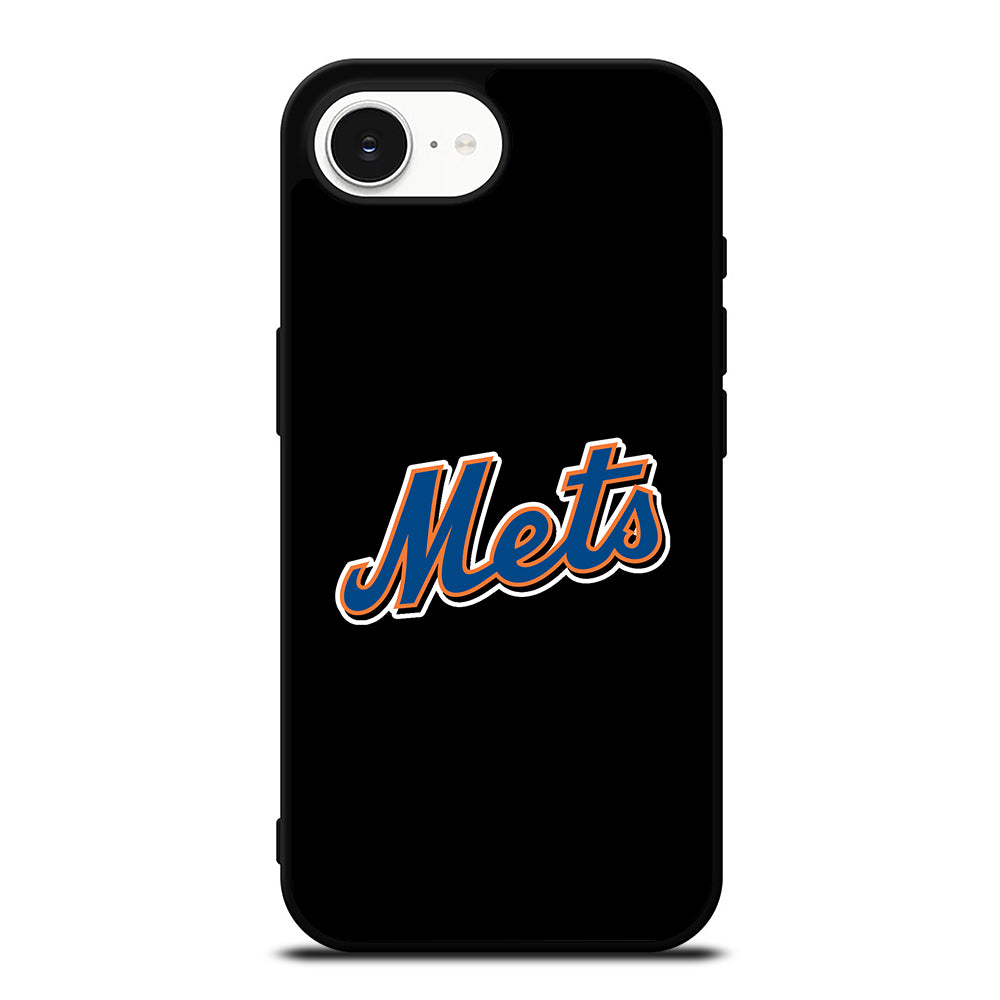 New York Mets Emblem iPhone 16e case black TPU silicone rubber protective cover by Casedear