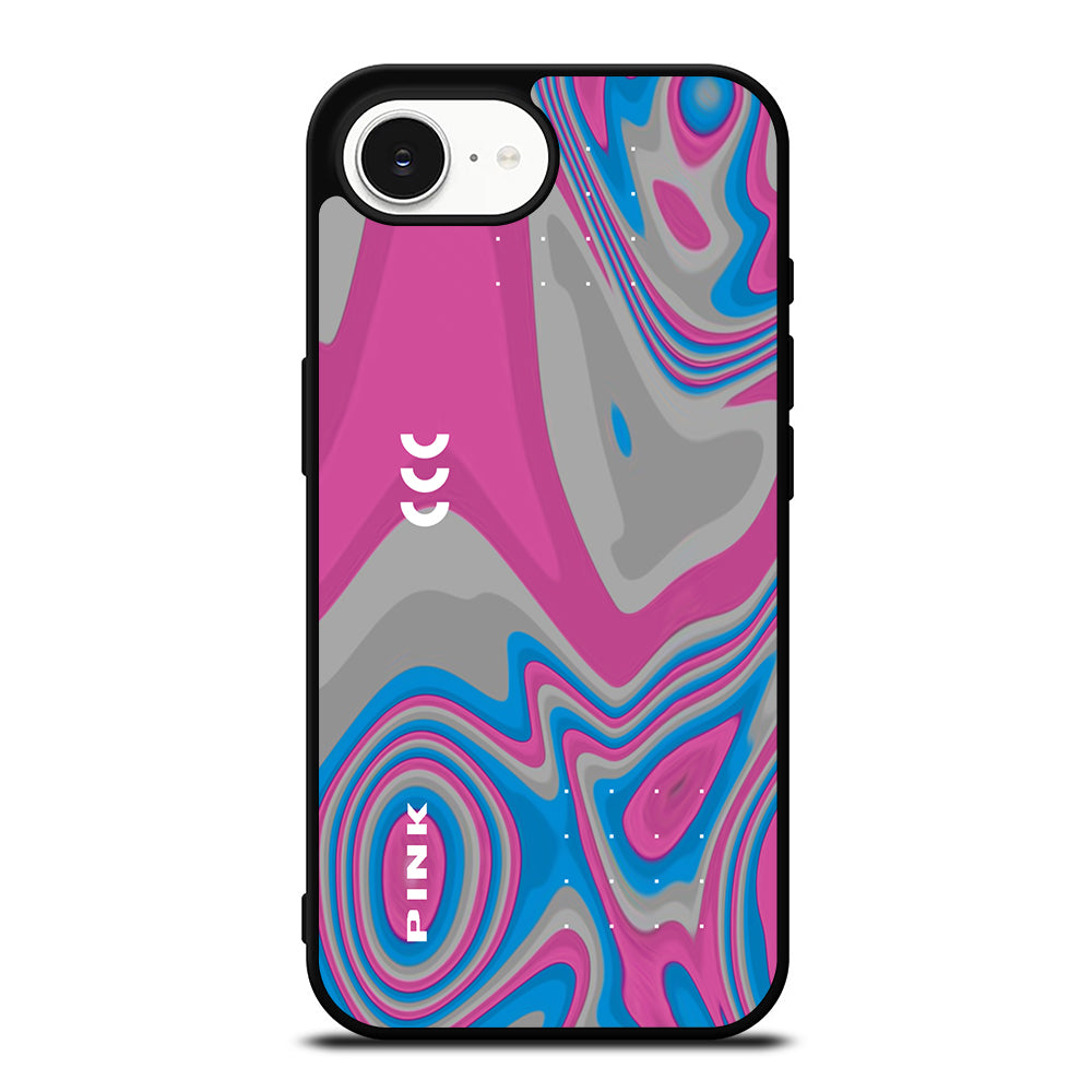 Pink Swirls Liquify iPhone 16e case black TPU silicone rubber protective cover by Casedear