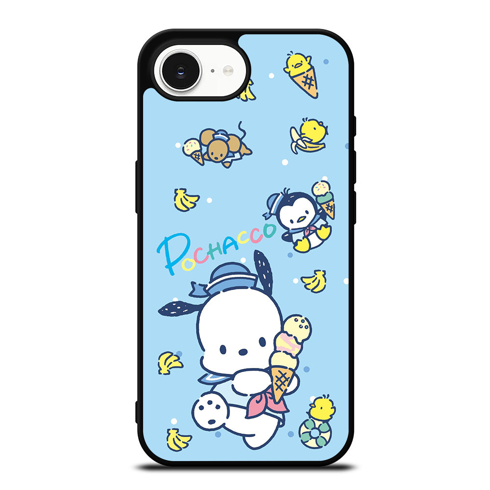 Pochacco Character iPhone 16e case black TPU silicone rubber protective cover by Casedear