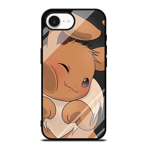 Pokemon Eevee Cute Face iPhone 16e case black TPU silicone rubber protective cover by Casedear