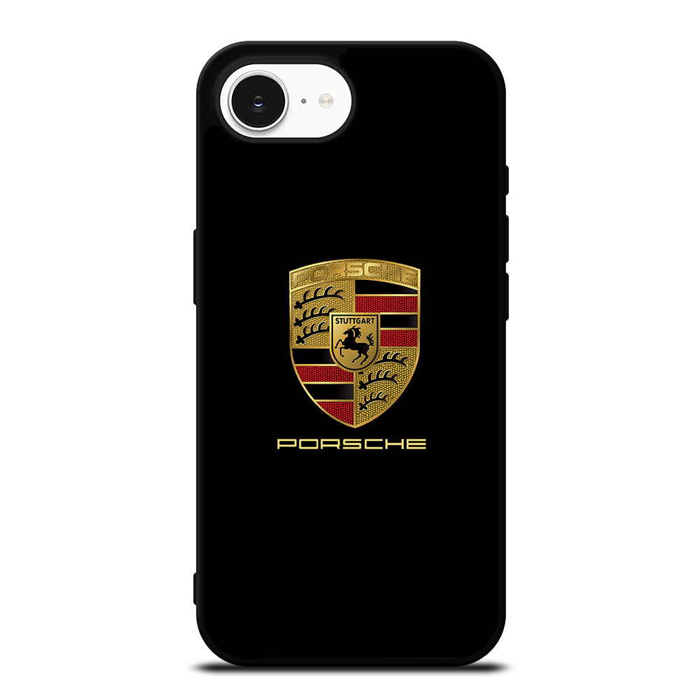 Porsche In Black Logo iPhone 16e case black TPU silicone rubber protective cover by Casedear