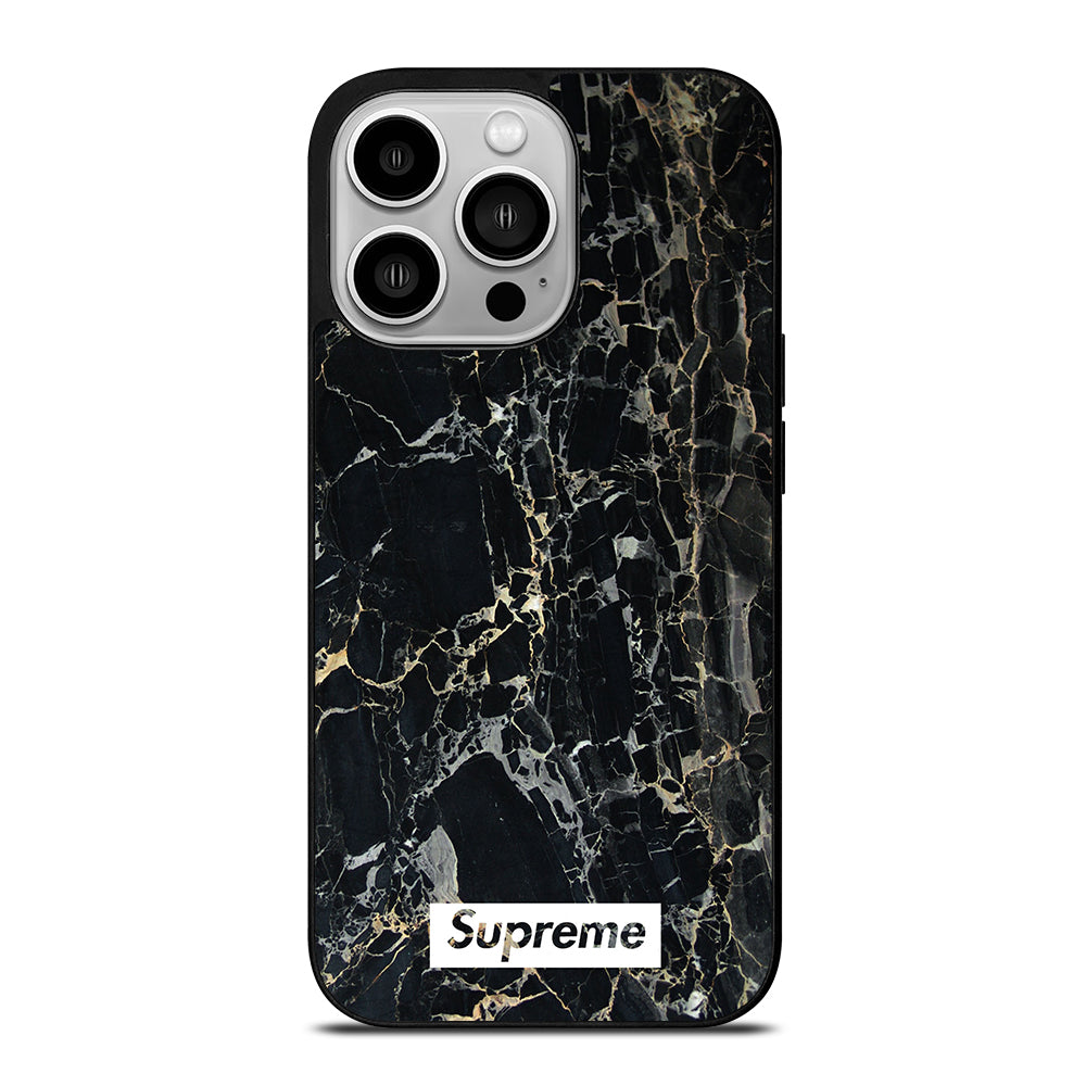 SUPREME BLACK MARBLE iPhone 14 Pro Case