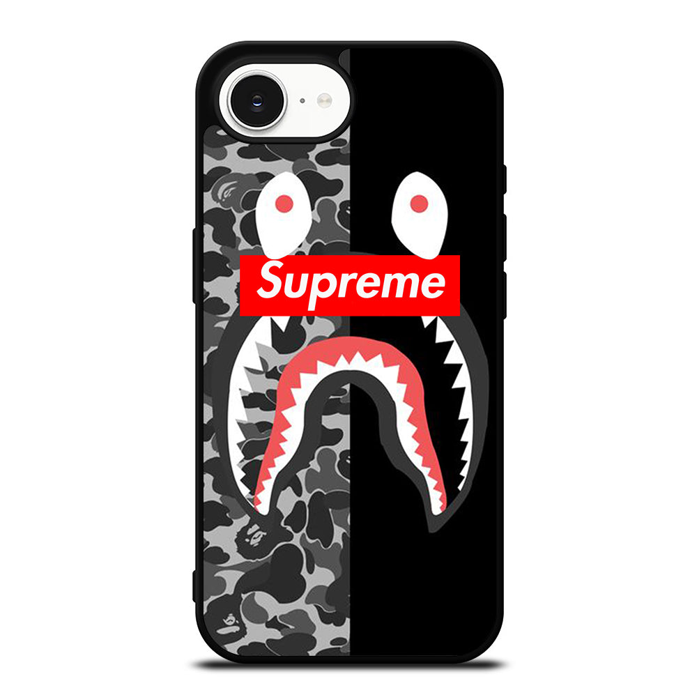 SUPRE ME BAPE SHARK iPhone 16e case black TPU silicone rubber protective cover by Casedear