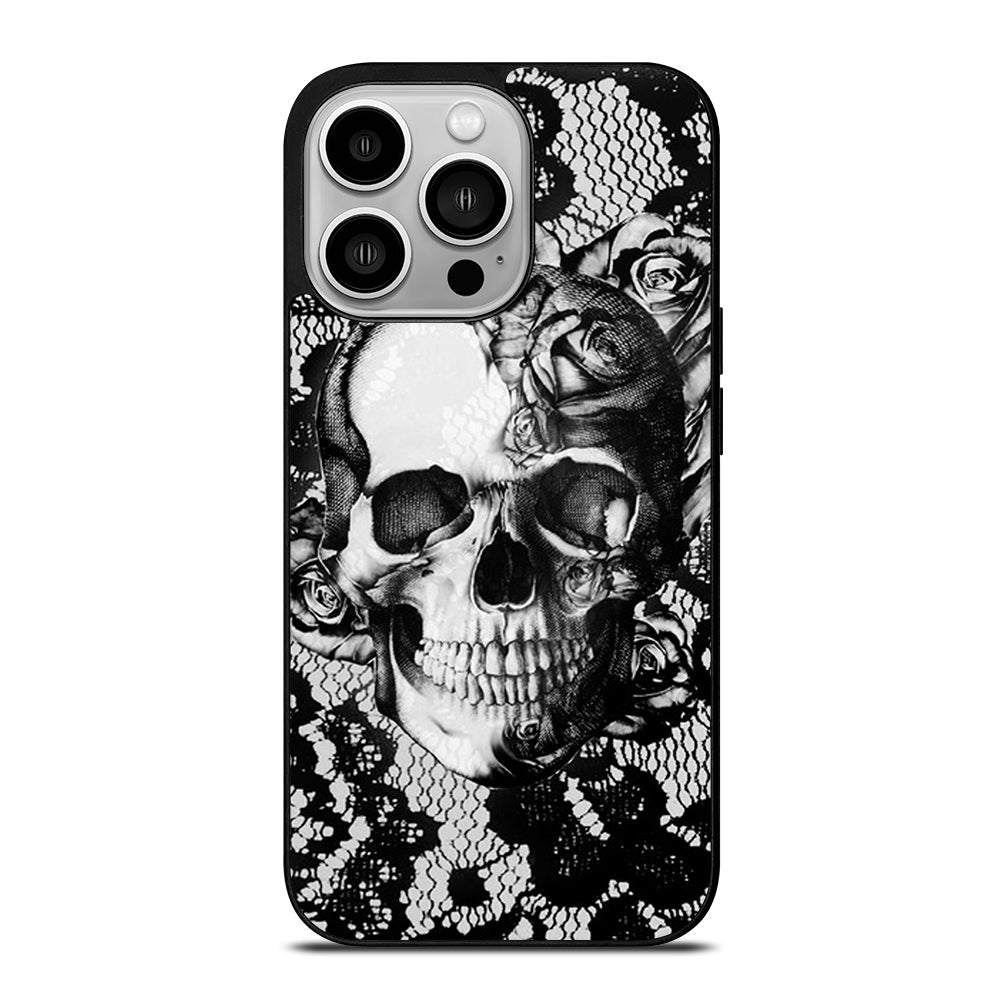 Skull On Black Lace iPhone 14 Pro Case