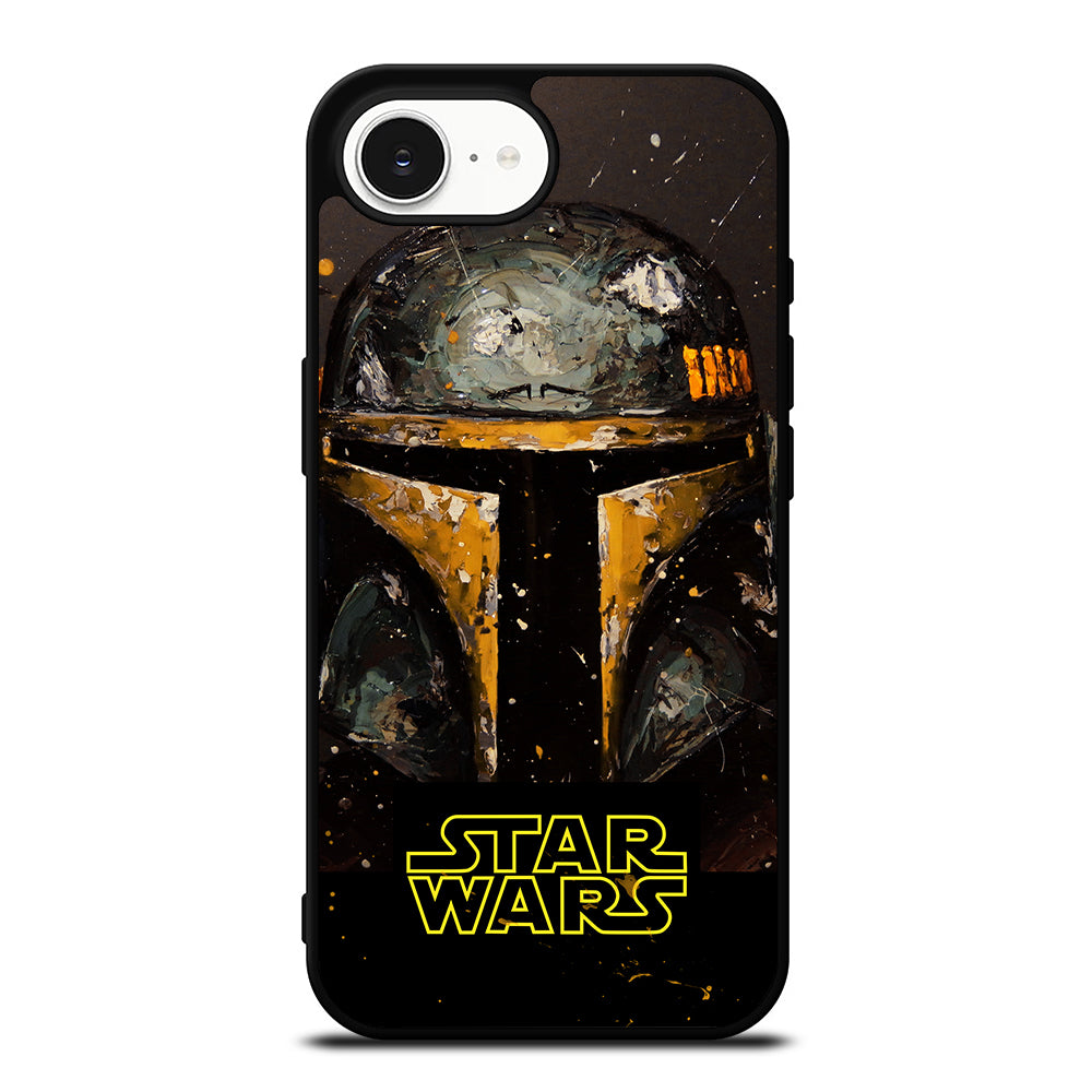 Star Wars Bounty Hunter Boba iPhone 16e case black TPU silicone rubber protective cover by Casedear