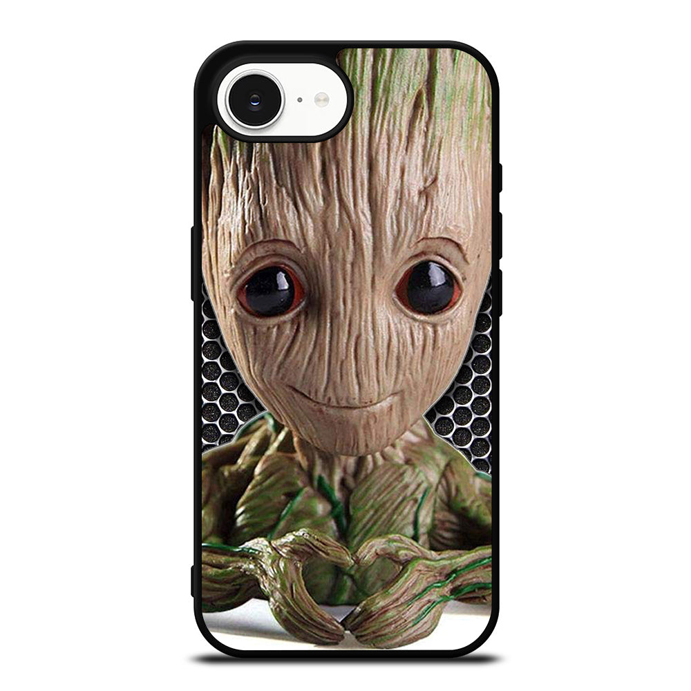 Super Cute Baby Groot iPhone 16e case black TPU silicone rubber protective cover by Casedear