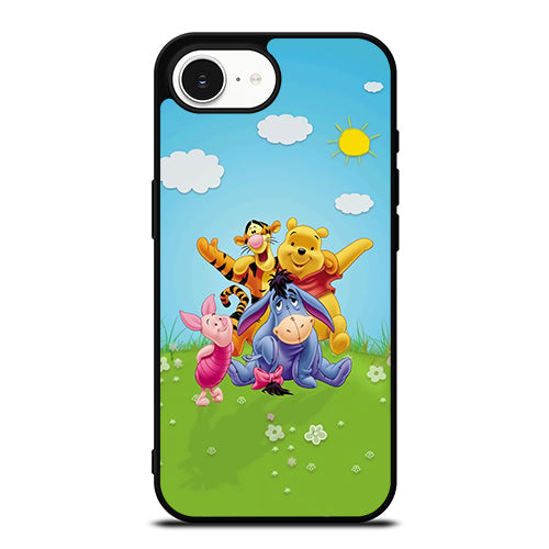 Winnie The Pooh & Friends iPhone 16e case black TPU silicone rubber protective cover by Casedear