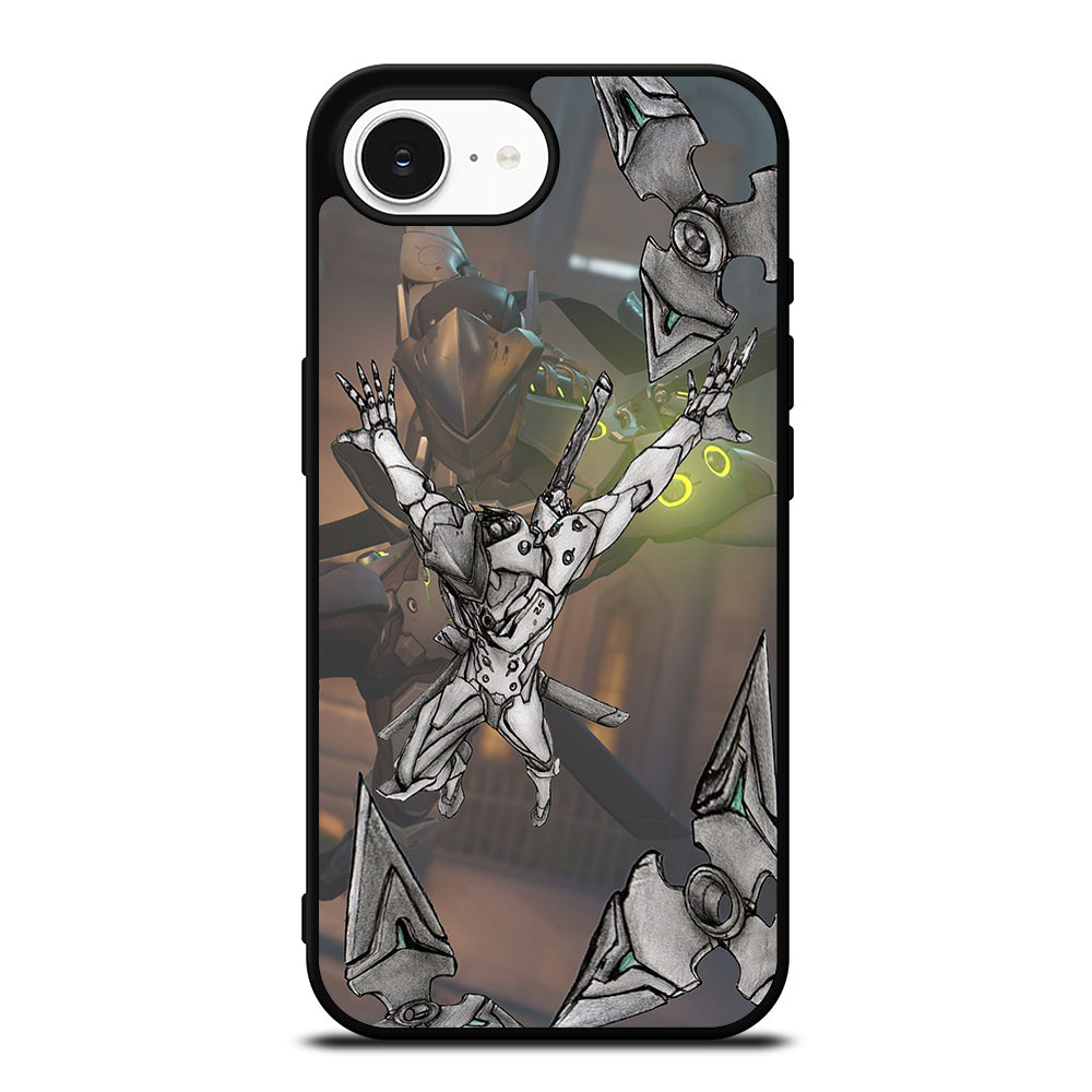 ABSTRACT OVERWATCH GENJI iPhone 16e case black TPU silicone rubber protective cover by Casedear