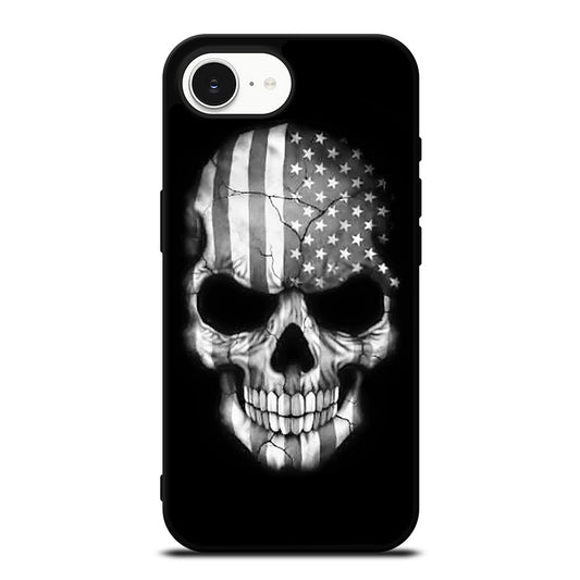AMERICAN FLAG PUNISHER SKUL iPhone 16e case black TPU silicone rubber protective cover by Casedear