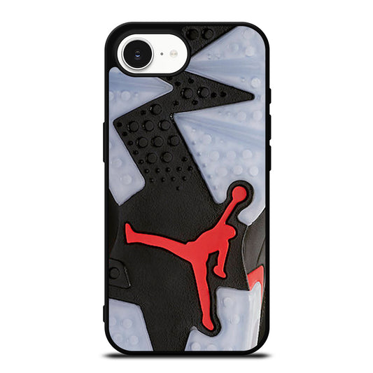 Air Jordan Black Red Sole iPhone 16e case black TPU silicone rubber protective cover by Casedear