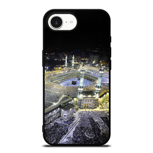 Al Haram Mosque Islam iPhone 16e case black TPU silicone rubber protective cover by Casedear