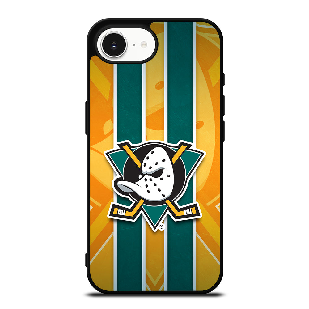 Anaheim Ducks Ice Hockey Logo iPhone 16e case black TPU silicone rubber protective cover by Casedear