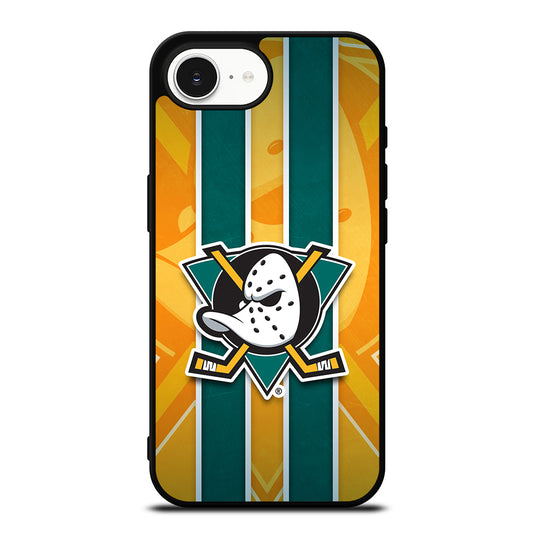 Anaheim Ducks Ice Hockey Logo iPhone 16e case black TPU silicone rubber protective cover by Casedear