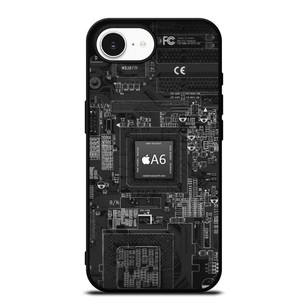 Apple A6 Technology Image iPhone 16e case black TPU silicone rubber protective cover by Casedear