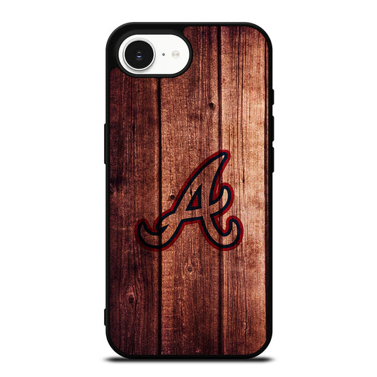 Atlanta Braves Wood Logo iPhone 16e case black TPU silicone rubber protective cover by Casedear