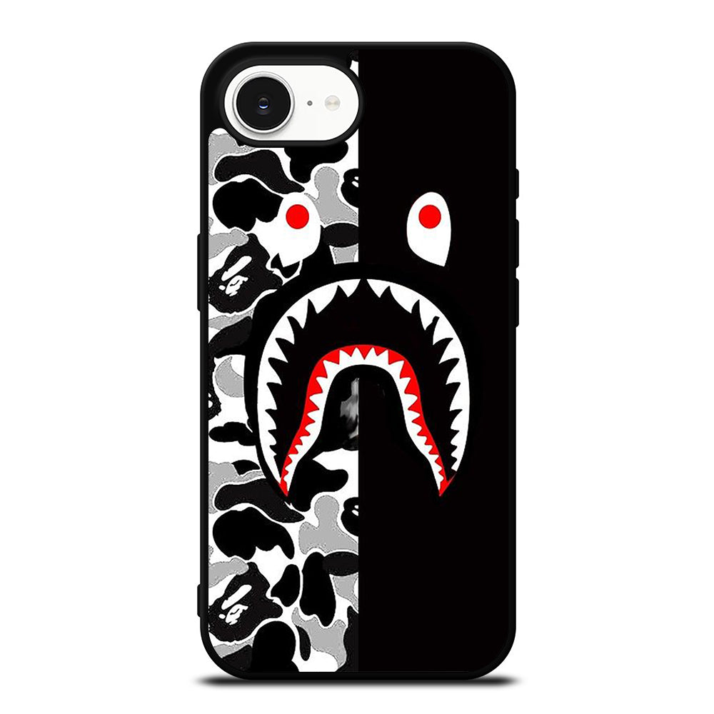 BAPE SHARK iPhone 16e case black TPU silicone rubber protective cover by Casedear