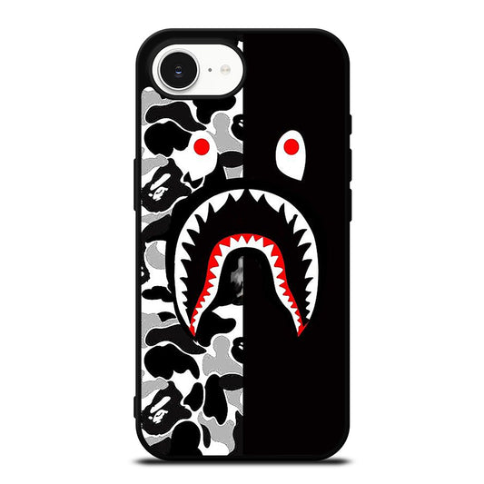 BAPE SHARK iPhone 16e case black TPU silicone rubber protective cover by Casedear