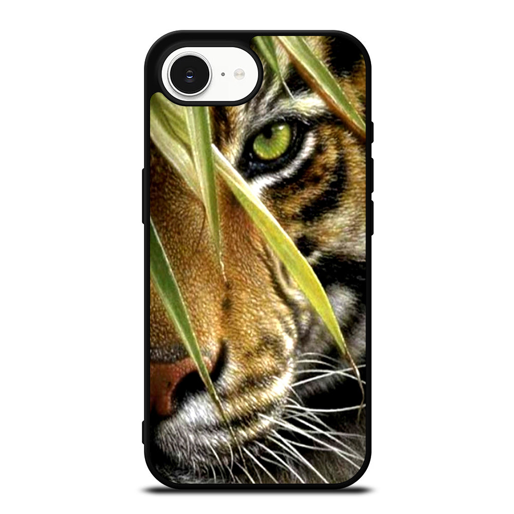 BENGAL TIGER IN A HALF FACE iPhone 16e case black TPU silicone rubber protective cover by Casedear