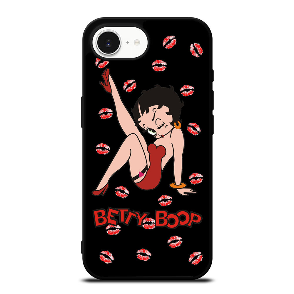 BETTY BOOP KISS iPhone 16e case black TPU silicone rubber protective cover by Casedear