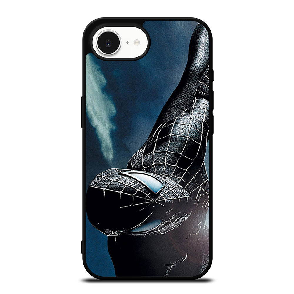 BLACK SPIDERMAN iPhone 16e case black TPU silicone rubber protective cover by Casedear