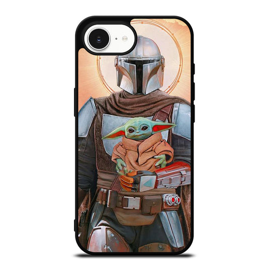Baby Yoda Mandalorian iPhone 16e case black TPU silicone rubber protective cover by Casedear